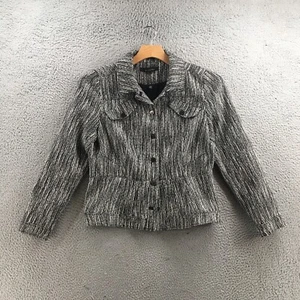 White House Black Market Boucle Trucker Jacket Womens L Black Long Sleeve Casual - Picture 1 of 17