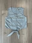 TOP SHOP MOTO GINGHAM BLUE & WHITE CROPPED SHIRT WITH TIE FRONT SIZE UK 6 NEW