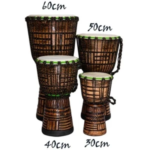 Hochwertige Djembe 60 50 40 30cm Afrikanische Trommel Bongo Schnitzerei Holz - Bild 1 von 4