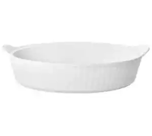 Temp-tations geschnitzte Weide 4 Quart ovale Bäcker Keramik Auflaufform weiß - Bild 1 von 4