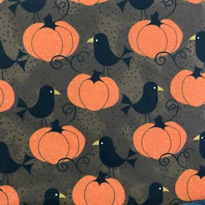 Patty Reed Designs Crows & Pumpkins Halloween cotton fabric, 1 yard, 44" x 36 - Image 1 of 2
