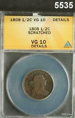1808 HALF CENT ANACS CERTIFIED VG10 DETAILS SCRATCHED #5535 - Image 1 of 3