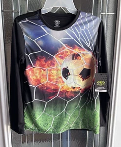 Jungen Langarm Fußball Shirt Größe L 10-12 Husky Polyester leicht Neu mit Etikett - Bild 1 von 3