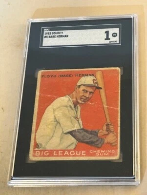 1933 GOUDEY #5 FLOYD BABE HERMAN SGC 1 PR CHICAGO CUBS BASEBALL CARD. - Image 1 of 2