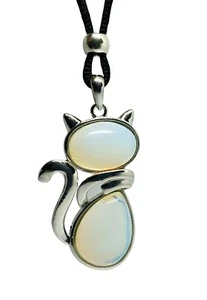 Opalite Cat Necklace Pendant Large Crystal Gemstone Mood Anxiety Stone Cord - Picture 1 of 12