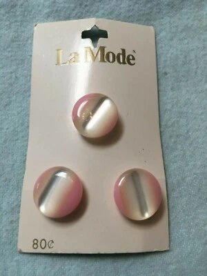 La Mode original card 3  buttons vintage pink moon glow 5/8" - Image 1 of 4
