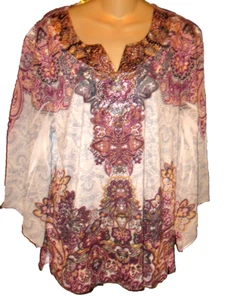 One World Live and Let Live Floral Paisley Tunic Blouse ~ 2X ~ 3/4 Bell Sl - Picture 1 of 5