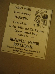 Hopewell Manor Restaurant 1969 Anzeige HOPEWELL NJ - Bild 1 von 1