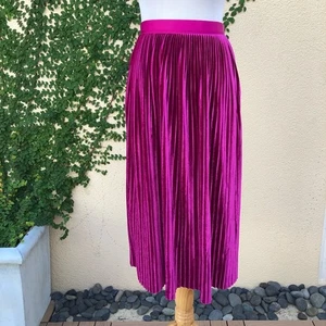 Zara Trafaluc Colección Fucsia Rosa Caliente Terciopelo Micro Pliegue Midi Falda - Imagen 1 de 9