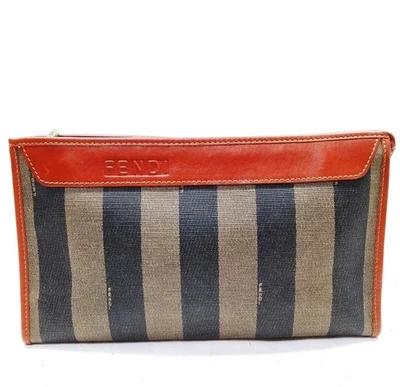 二手,Fendi,手拿包,Zucca,棕褐色 PVC 聚氯乙烯,皮革,正品 — 第 1/4 张图片