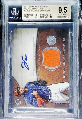 2014 Bowman Inception Relic Autograph George Springer BGS 9.5 AUTO 10 (on back) - Image 1 of 2