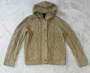 Vintage Ralph Lauren Cardigan Knit Sweater Hooded 90’s Tan Women’s Large - Picture 1 of 4