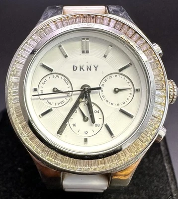 DKNY Broadway White Ceramic Chronograph Watch 38mm Day Date Dial NY-2497 Works - Image 1 of 4
