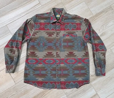 Cabelas Southwestern Cotton Flannel Shirt Mens L Aztec Tribal Western Vtg 90's - Image 1 of 4