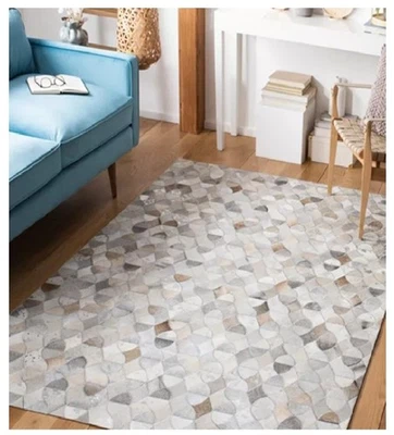 Hand Made Cowhide Natural Hair on Patch Work Leather Modern Room AA66 - Image 1 of 4