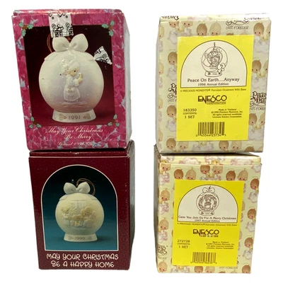 Lote de 4 adornos navideños Precious Moments 1990-91-96-97 HP porcelana en caja Foto 1 de 4