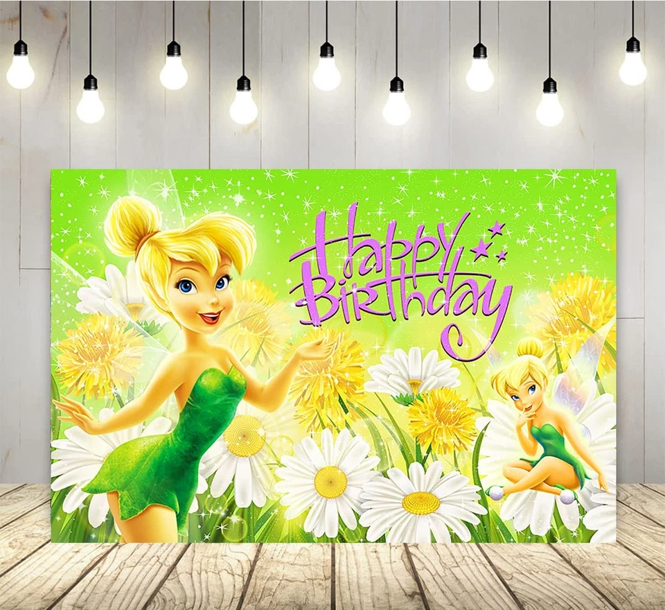 Basifoto Tinkerbell Birthday Party Backdrop 5x3ft Green Polyester - Image 1 of 4