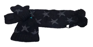 MARKS & SPENCER Set Guanti Sciarpa Cappello Stellato Nero 3-6 Anni per Bambini Ragazze Bellissimo - Foto 1 di 5