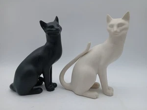 Franklin Mint Counterpoint Cat Figurines Black White Ceramic - Picture 1 of 7