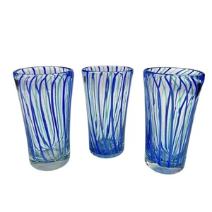 3 - ANTHROPOLOGIE BRISSA SODA LIME TALL GLASSES TUMBLERS 5 3/8” BLUE GREEN EUC - Picture 1 of 14