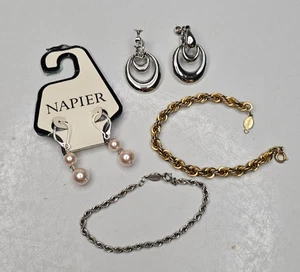 Lot of 4 Napier Jewelry Pieces - 2 Bracelets, 2 Earrings (Pierced, Clip-On) - Picture 1 of 10
