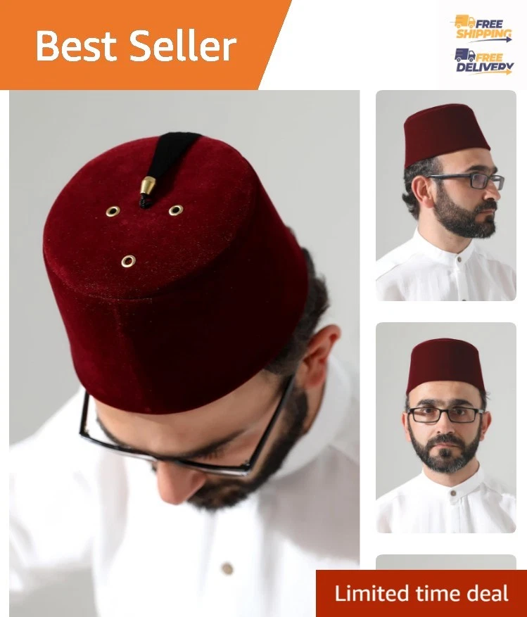 Requintado Chapéu Fez Turco com Capas - Um Acessório de Veludo para Eventos Culturais - Imagem 1 de 4