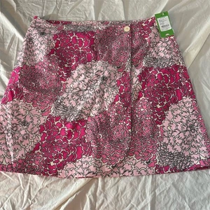 Lilly Pulitzer Women's Pink Floral Wrap Skirt Size 14 Knee Length - Picture 1 of 12