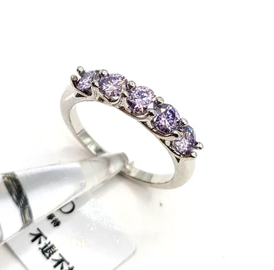 Anillo de 5 piedras de tanzanita de pavo real en platino sobre plata de ley talla 7 Foto 1 de 4