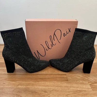 Wild Pair Baybe Bling Sock Booties Ankle Boots Women's 10.5 Black NEW - Image 1 of 4
