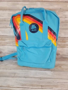 Aldi Gear Fall 2023 Blue Rainbow Stripe Backpack Pockets Top Handles New - Picture 1 of 12