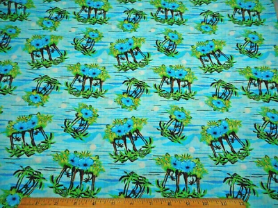 Tela Tropical 1 7/8 Yardas Verde Palmera Azul Floral Océano Hawaii Algodón De Colección C Foto 1 de 2