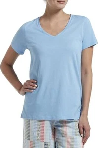 Hue BELLA BLUE Women's Sleepwell Solid Short Sleeve V-Neck T-Shirt, US Small - Picture 1 of 4