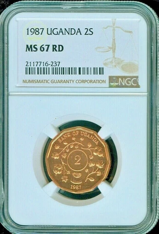 1987 UGANDA 2 SHILLING NGC MS 67 RD UNC BU RARE COIN  FINEST KNOWN! Cover