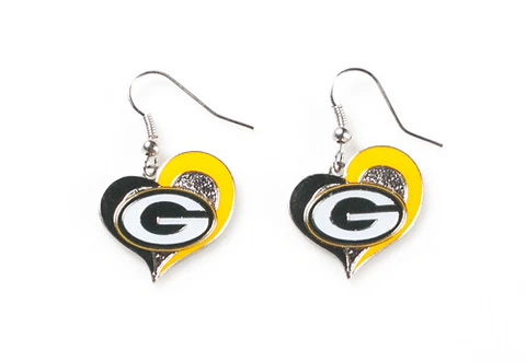 Green Bay Packers Swirl Heart Earrings NFL New Cover