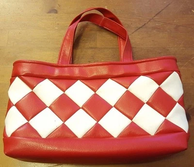 Specially Hand Made by Lill Pearson, Red/White, Faux Leather, Satchel (1960s) - Image 1 of 4
