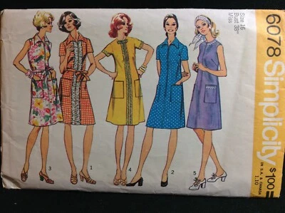 Pattern Simplicity 6078, retro 70s dresses, a-line, size 16 - Image 1 of 2