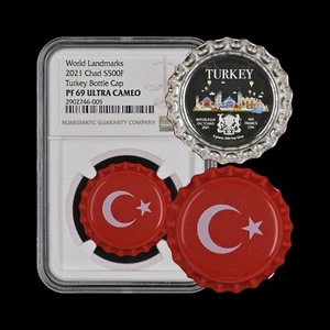Chad. 2021, 500 Francs, Silver - NGC PF69 - Top Pop ๐ฅ Bottle Cap, Turkey - Picture 1 of 5