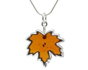 NATURAL BALTIC AMBER STERLING SILVER 925 PENDANT Leaf CHAIN NECKLACE Certified - Picture 1 of 12