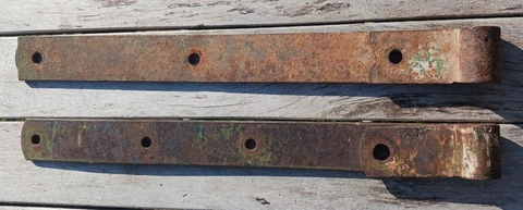2 Vintage Strap Hinges Antique Hand Forged 18.50"L x 1.75" w & 18.75" L x 1 7/8" Cover