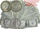 3 Pc Lot! 1935/1957 $1 Silver Certificate, 40% Silver Half Dollar, Mercury Dime!