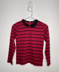 Forever 21 Striped Top Girls Size 11-12 Red Black Long Sleeve Peter Pan Collar - Picture 1 of 4