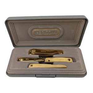 Vtg Heirloom Bassett Trim USA Gold Tone 4-Pc Manicure Pedicure Set In Gift Box - Picture 1 of 13