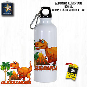 BORRACCIA DINOSAURO PER BAMBINI 500 ML SCUOLA PERSONALIZZATA CON NOME ALLUMINIO 