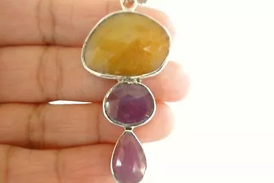 Pink Yellow Green Sapphire 3-Stone 925 Sterling Silver Pendant - Image 1 of 4