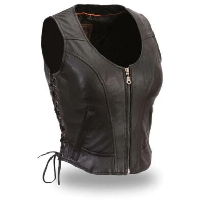 Women's Raven Side Lace Zip Front Motorcycle Vest - 542 - Image 1 of 2