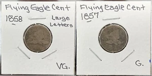 1857 and 1858 Flying Eagle Cent Coins - Large Letters - G/VG - FREE SHIPPING - Picture 1 of 2