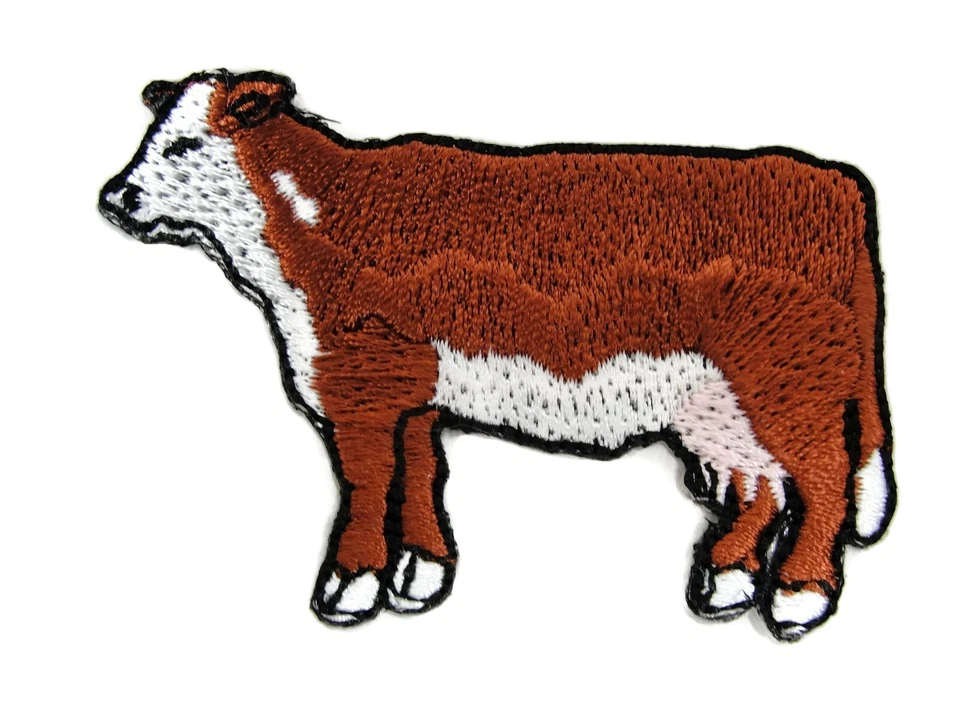 Hereford Cow Brown White Heifer Embroidered Iron On Applique Patch 2.5 Inches - Image 1 of 1