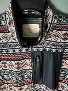 Aeropostale Black Red Aztec Southwestern Style Pullover 1/4 Zip Fleece Jacket XL - Picture 1 of 6