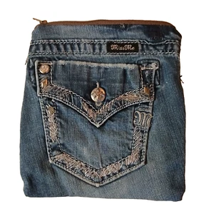Hand Made Miss Me Jeans Purse Makeup Pouch  Denim pocket for phone 8"X 71/2" Zip - Picture 1 of 9
