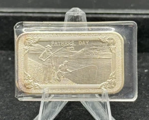 Father's Day 1973 ~ Silver Art Bar ~ 1 oz Fine .999 Silver ~Fishing Mother Lode - Picture 1 of 3